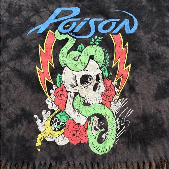 Women’s Poison 2023 Cropped Fringe Tie-Dye T-Shirt Black Large 1980s Band - Picture 3 of 6